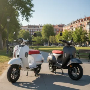 scooter eléctrico 125 personalizada para adultos de quazzar aparcadas en un parque