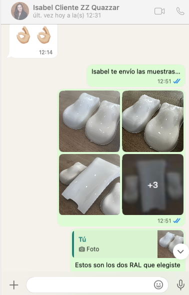 whats app de detalle donde se enseña la comunicacion continua con el cliente en el proceso de personalizacion